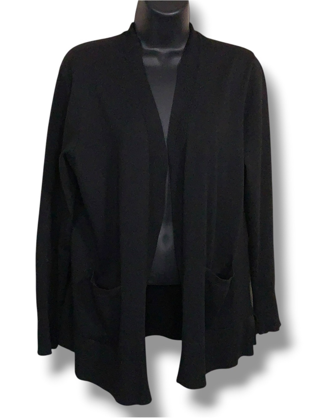 Large Black Cardigan Shrug Sweater Long Sleeve Pockets Neutral Classic Knit